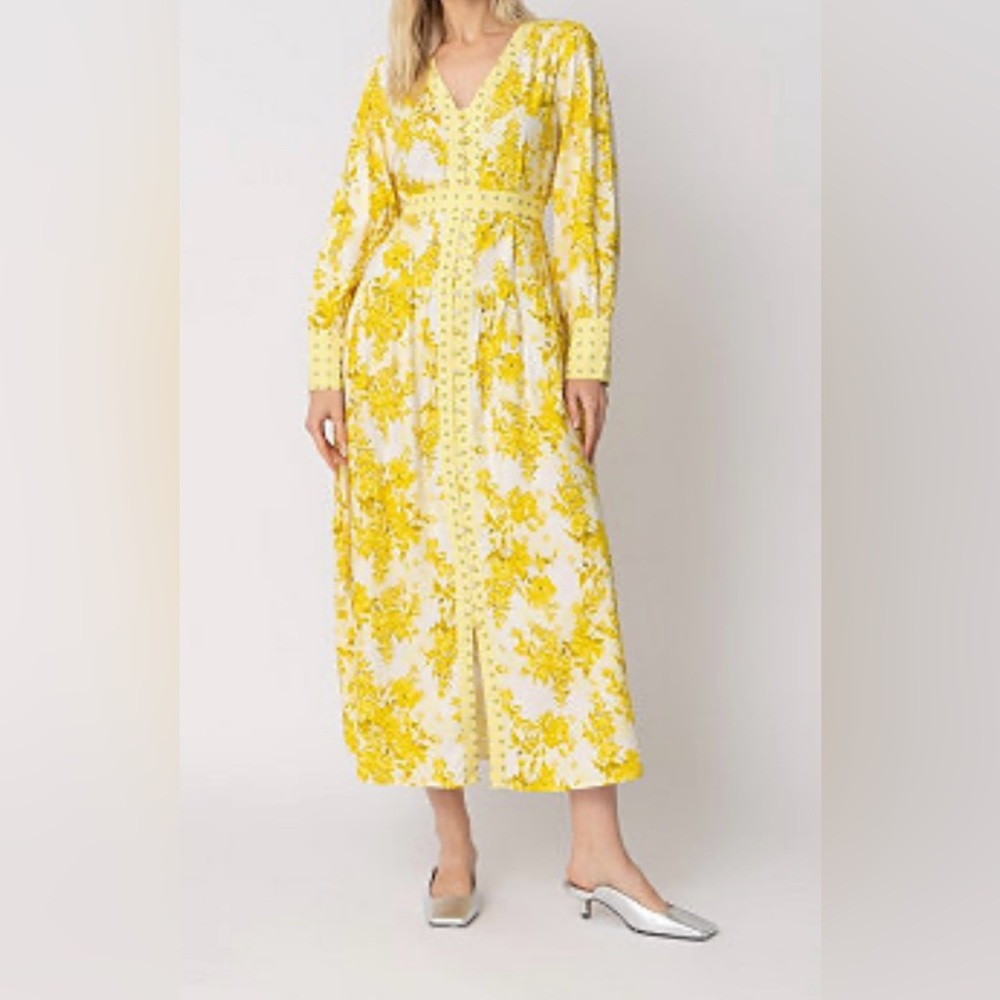 RAISHMA studio Women’s Yellow Floral Long Sleeve Midi Dress Sz 12